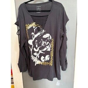 Torrid size 4 gray Roses Classic Fit Cotton Slashed Neck Long Sleeve Tee